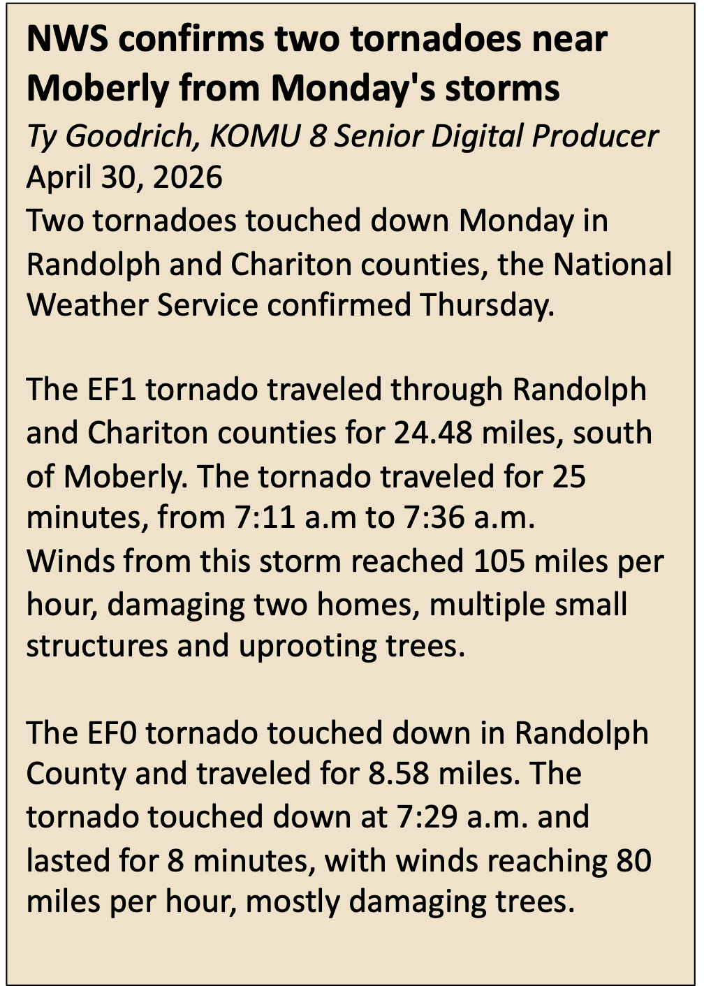 News coverage of the Randolph County storms
